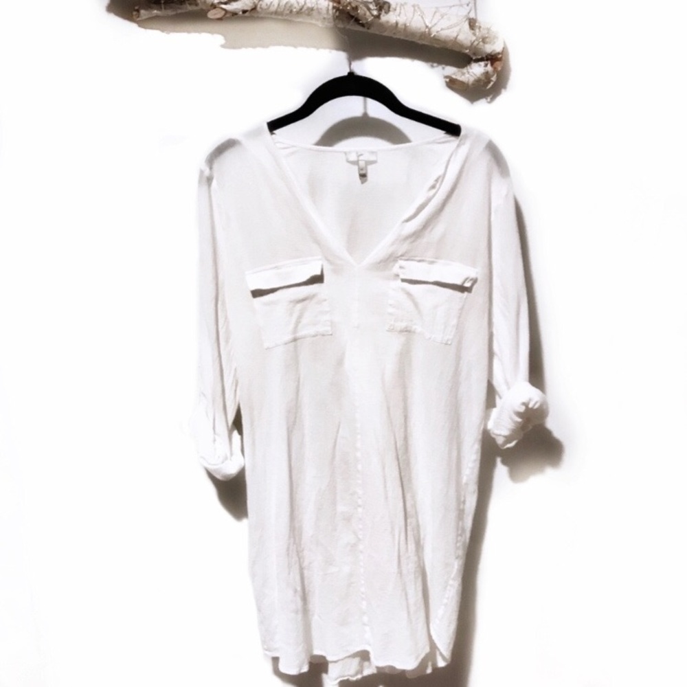Joie white cotton crinkle gauze tunic dress